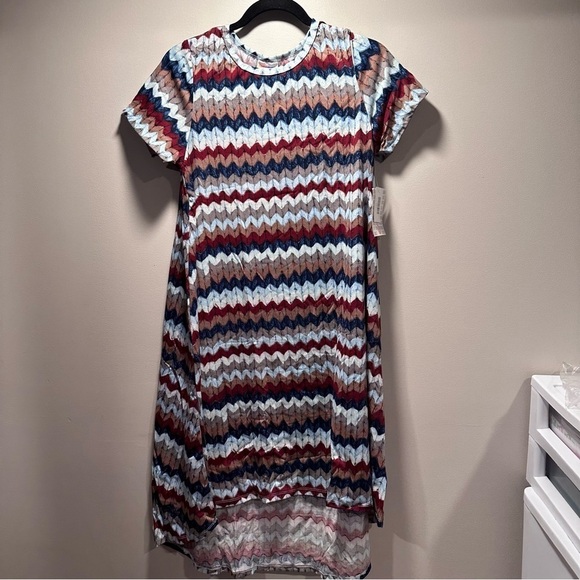 LulaRoe Carly Long/Midi Dress High Low Hem Stretchy Comfortable Sweater Print - Picture 14 of 16